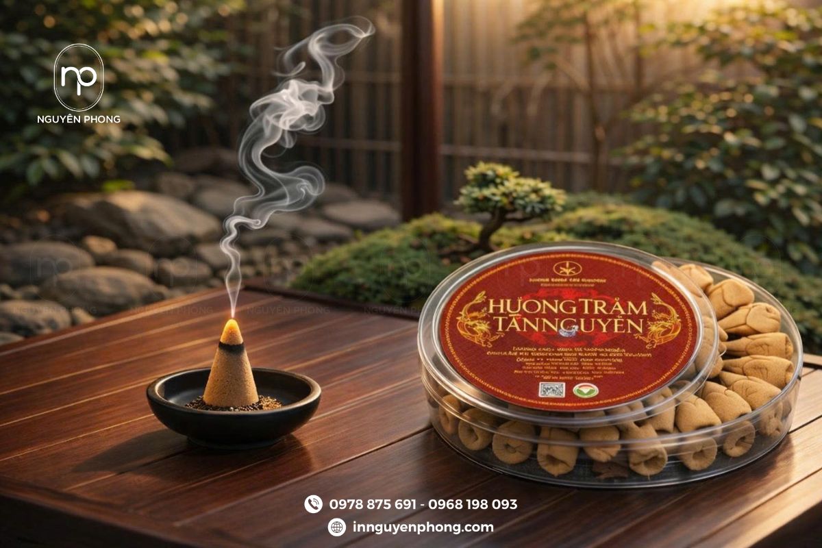 In tem dán trầm hương theo yêu cầu